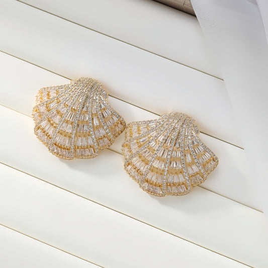 أقراط نسائية مرصعة بالزركون الصدفي الفاخر - أقراط خفيفة الوزن، بتصميم أنيق وعصري 