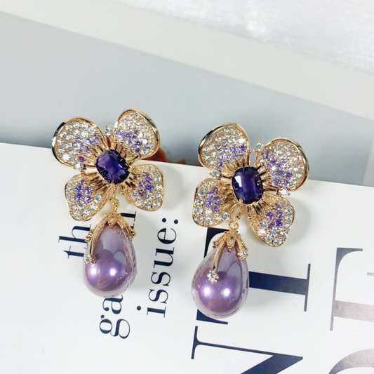 أقراط نسائية فاخرة مرصعة بالزركون على شكل زهرة - إكسسوارات أذن خفيفة وفاخرة وبسيطة وأنيقة، أقراط مرصعة 