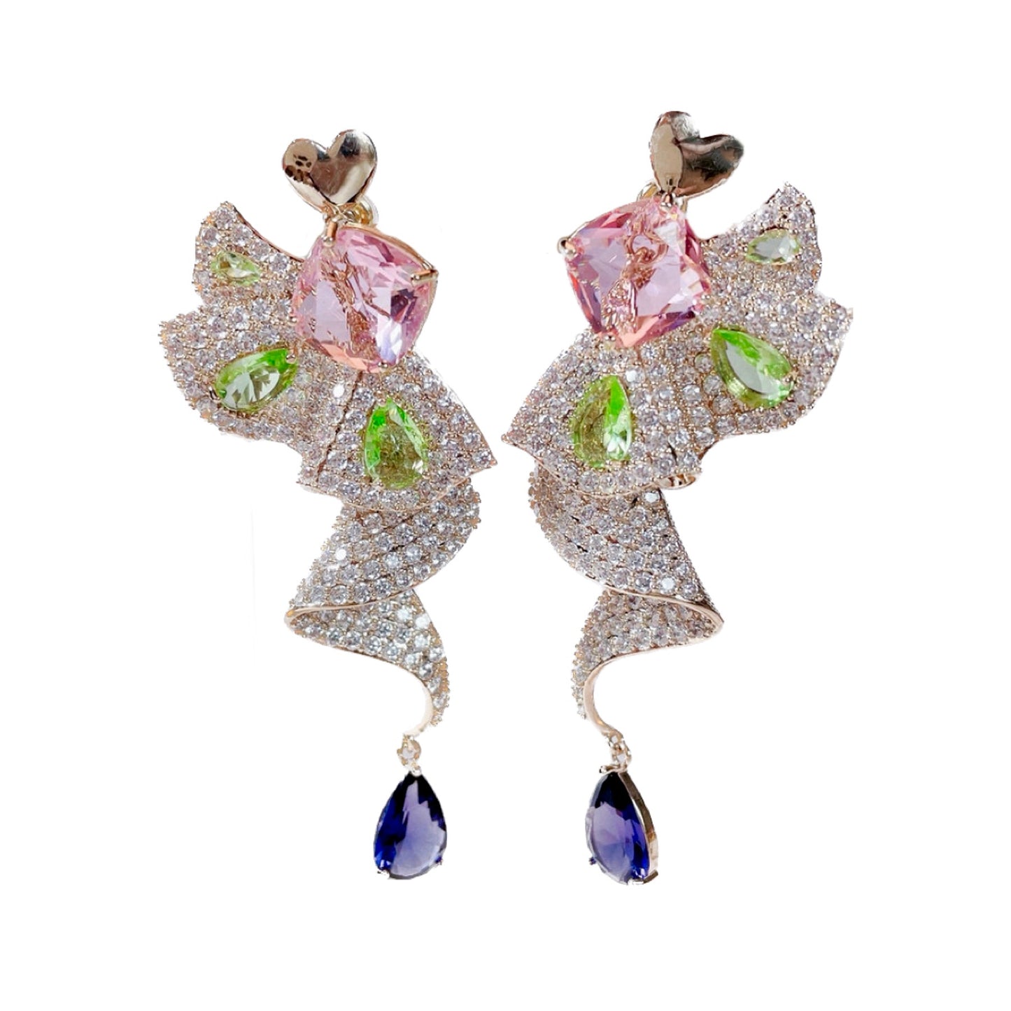 أقراط طويلة على شكل قلب مصنوعة من الفضة الإبرة ومرصعة بالألماس - أقراط خفيفة الوزن، أنيقة ورائعة، متعددة الاستخدامات للنساء (مثالية لفساتين السهرة) 