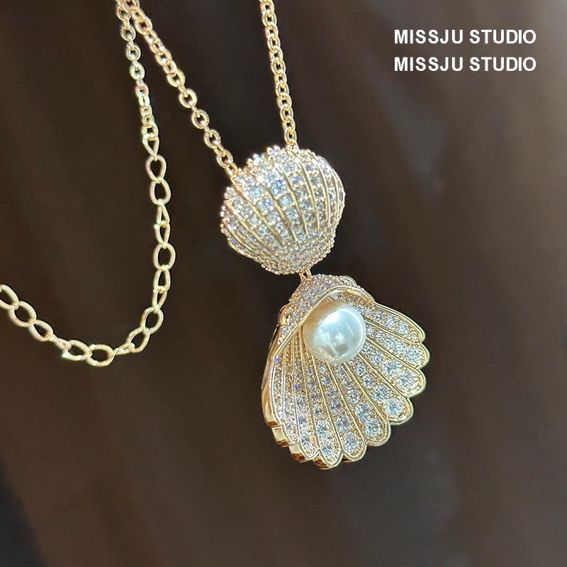 عقد لؤلؤ كبير الحجم على شكل صدفة/صدفة صدفية - بسيط وأنيق 